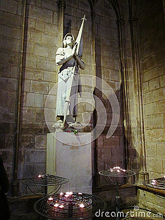 Joan of Arc Sculpture Interior Notre Dame, Paris, France Editorial Stock Photo