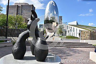 Joan Miro`s Oiseau Bird at Lillie and Hugh Roy Cullen Sculpture Garden in Houston, Texas Editorial Stock Photo