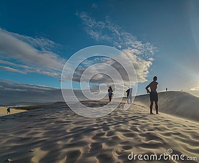 Joaquina dunes in FlorianÃ³polis state of Santa Catarina. Praia da Joaquina is a beach in FlorianÃ³polis. Editorial Stock Photo