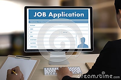 JOB Application Applicant Filling Up the Online Profession Appl Stock Photo