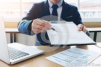 Job application interview, Executive manager filling up the application form to applicant register, Hiring concept Stock Photo