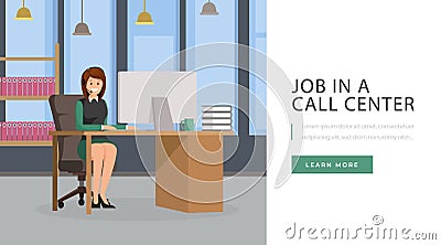 Job in call center landing page. Open vacancy, job position at client service, helpdesk website design layout. Call Vector Illustration