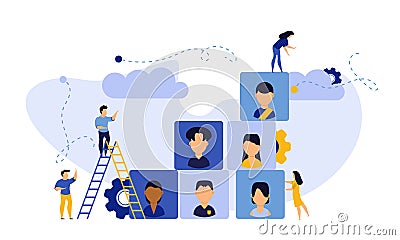 Job career business success agency audience vector illustration. Customer looking office company choice. Banner work man and woman Vector Illustration