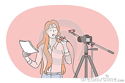 Job, career, woman working in media concept. Vector Illustration