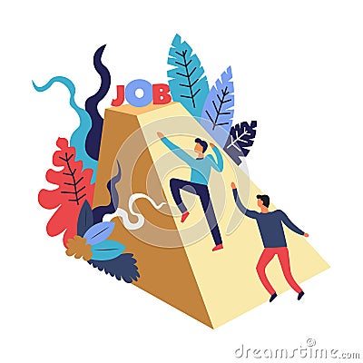 Job competition process with two candidates competing for job offer, climbing pyramid Vector Illustration