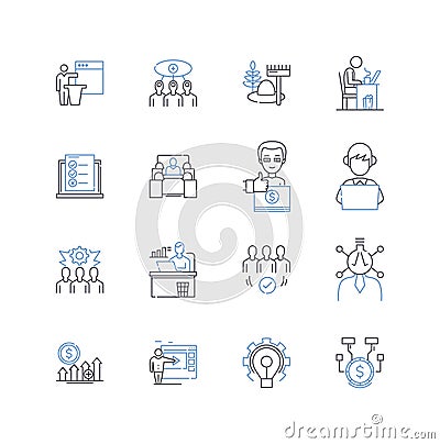 Job development line icons collection. Employment, Training, Skill-building, Career, Coaching, Opportunities Vector Illustration