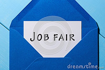 Job Fair - text message in blue envelope Stock Photo