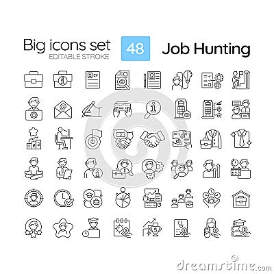 Job hunting linear icons set Vector Illustration