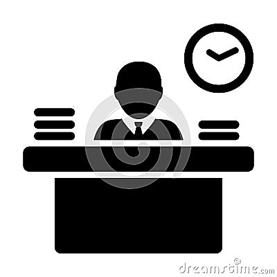 Job icon vector male person worker avatar symbol with table for office work in flat color glyph pictogram Vector Illustration