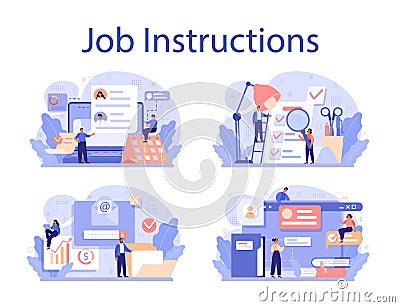 Job instruction concept set. Personnel management and empolyee Vector Illustration