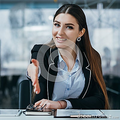 Confident company headhunter welcome workplace Stock Photo