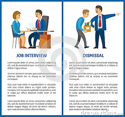 Job Interview and Dismissal Worker, Vector Poster Vector Illustration
