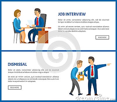 Job Interview and Dismissal Worker, Vector Poster Vector Illustration