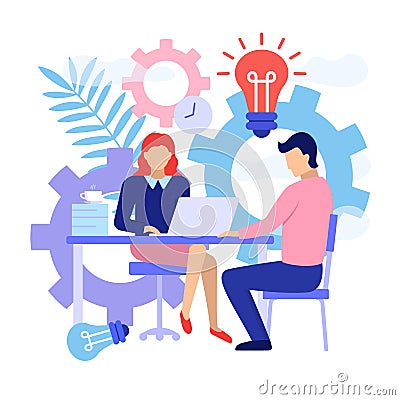 Brainstorm concept. Flat style design of job interview. Vector Illustration