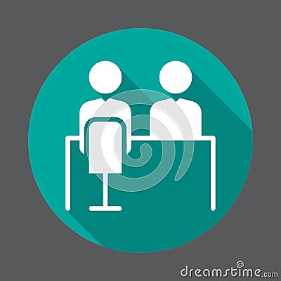 Job interview flat icon. Round colorful button, circular vector sign with long shadow effect. Vector Illustration