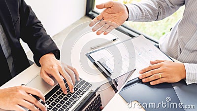 Job Interview and hiring concept, Appointment candidate Business man explaining about his profile and answer to Human resources ma Stock Photo