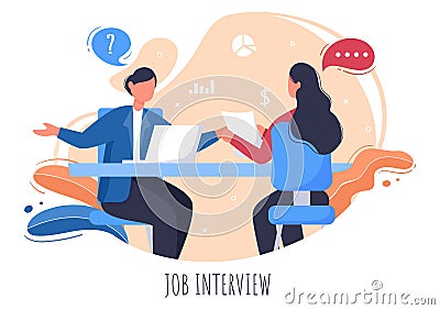 Job Interview Meeting, Candidate and HR Manager. Idea of Employment and Hiring, Business Man or Woman at Table, Vector Vector Illustration