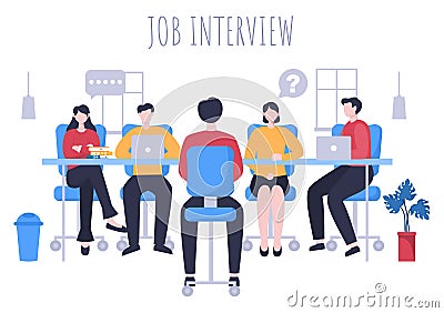 Job Interview Meeting, Candidate and HR Manager. Idea of Employment and Hiring, Business Man or Woman at Table, Vector Vector Illustration