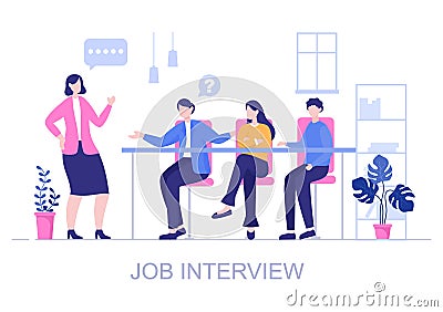 Job Interview Meeting, Candidate and HR Manager. Idea of Employment and Hiring, Business Man or Woman at Table, Vector Vector Illustration