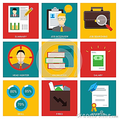 Job Interview nine flat items concept Vector Illustration