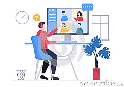 Job Interview Online Service or Platform, Candidate and HR Manager. Business Man or Woman at Table, Vector Illustration Vector Illustration