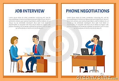 Job Interview and Phone Negotiations Vector Vector Illustration