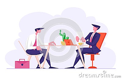 Job Interview with Selection Committee Manager Asking Questions to Applicant About Work History Skill Expertise Vector Illustration