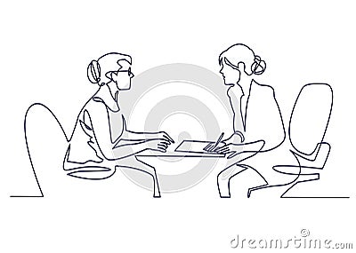 Job interview - vector modern simple one line design composition with recruiter and candidate. Continuous Line Drawing Vector Illustration