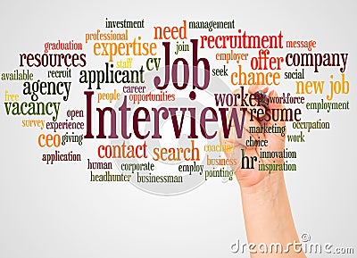Job Interview word cloud and hand with marker concept Stock Photo