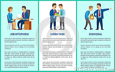 Job Interview, Work Task, Dismissal Vector Poster Vector Illustration