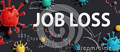 Job Loss theme with viruses and stock price charts Stock Photo