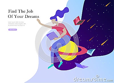 Job presentation banner page. Inspired People flying, choose career or interview a candidate, agency human resources creative find Cartoon Illustration