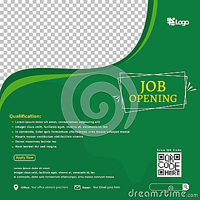 We are hiring banner, poster, background template on green colo Vector Illustration
