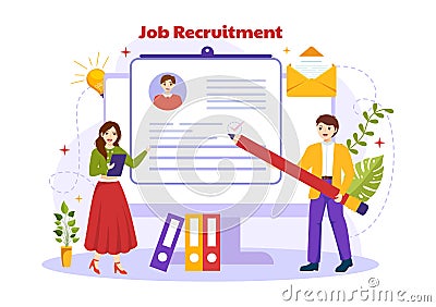 Job Recruitment or We are Hiring Vector Illustration with Candidates Giving CV to Interview Business to Become an Employee Vector Illustration