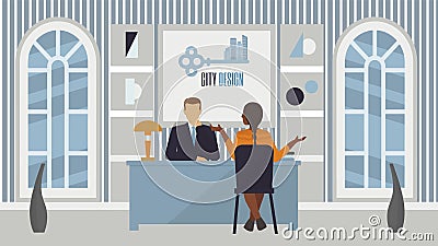 Job recruitment interview in office, people employer and candidate vector illustration. Vector Illustration