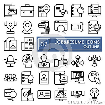 Job and resume line icon set, work symbols collection, vector sketches, logo illustrations, vacancy signs outline Vector Illustration