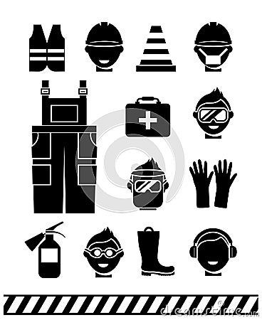 Job safety black icons. Personal protective Vector Illustration