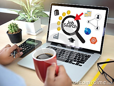 Job Search Businessman Human Online Job Resources Search join u Stock Photo