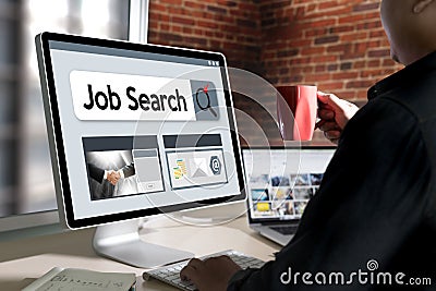 Job Search Businessman Human Online Job Resources Search join u Stock Photo