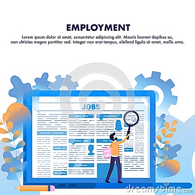 Job Search Man Zoom Employment Newspaper Article Vector Illustration