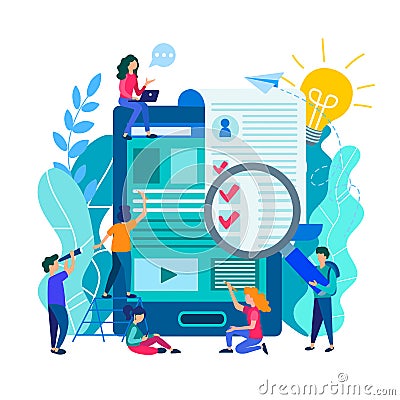 Job search, recruiting, filling out forms online, work in a team Vector Illustration