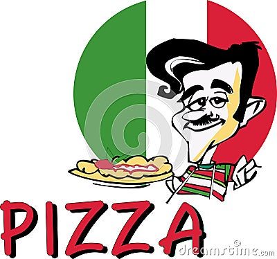 Pizzaiolo cook with Italian Pizza Vector Illustration