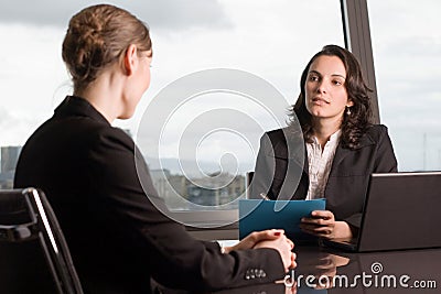 Job talk in business office Stock Photo