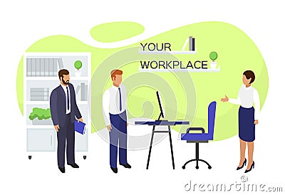 Job vacancy workplace hire, vector illustration. Employment at office, flat hiring and recruitment concept. Business Vector Illustration
