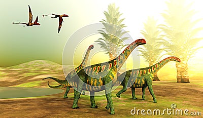 Jobaria Dinosaurs at Sunset Stock Photo