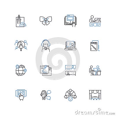 Jobber line icons collection. Scheduling, Invoicing, Quoting, Estimating, Dispatching, Calendar, Tracking vector and Vector Illustration
