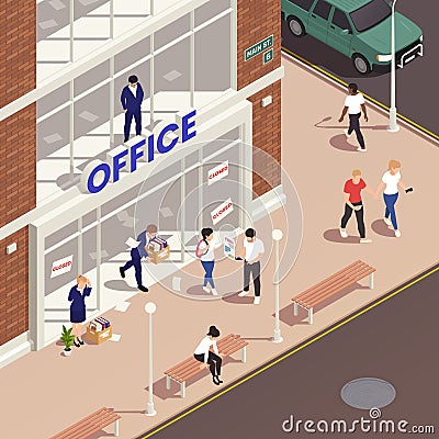 Jobless Isometric composition Vector Illustration