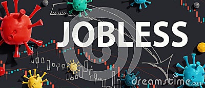 Jobless theme with viruses and stock price charts Stock Photo