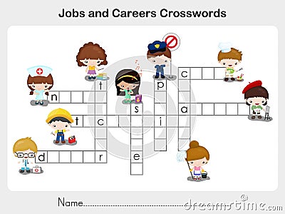 Jobs and Careers Crosswords - Worksheet for education Vector Illustration