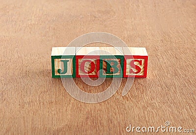 Jobs or Employment Concept Highlighted with Letter Wooden Blocks Stock Photo
